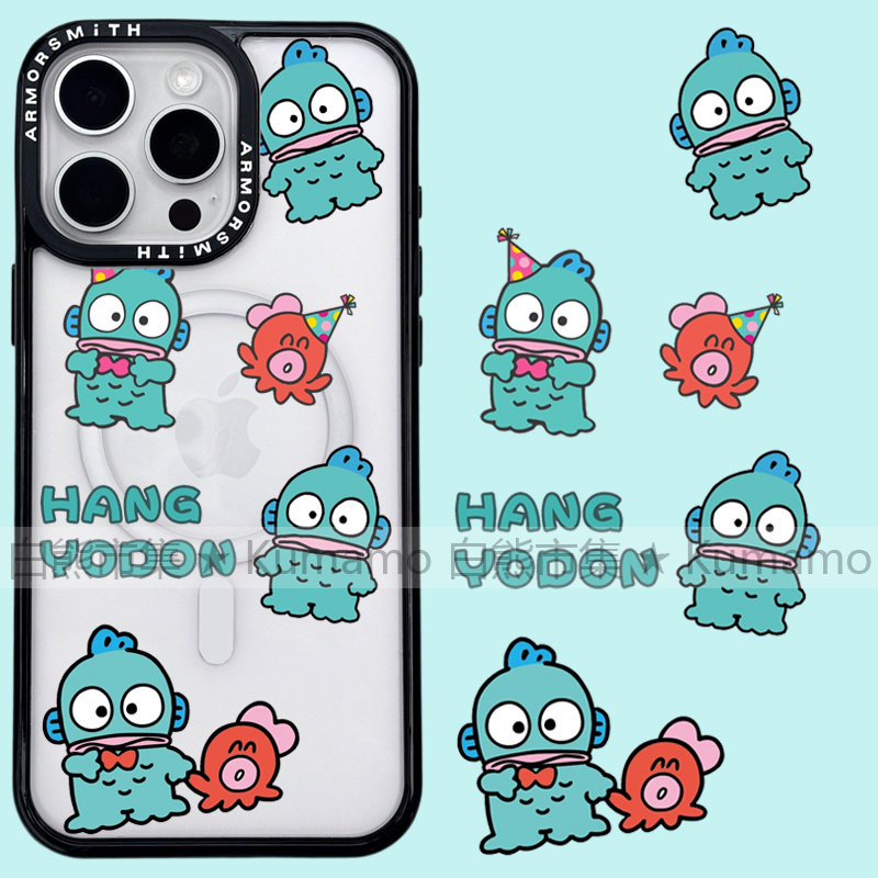 适用iphone17promax苹果17手机壳MagSafe磁吸16支架15人鱼汉顿14丑鱼13卡通16e章鱼无线充电保护套女s25ultra