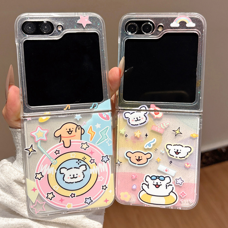 适用于zflip6代三星zflip7手机壳zflip5上下折叠屏透明保护套滴胶韩风线条小狗趣味泳圈卡通可爱少女ins风