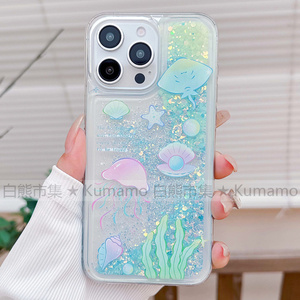 适用iphone17promax手机壳15苹果16透明14流沙壳13夜光壳12保护套17渐变水母海螺海草海星贝壳小鱼海底少女风