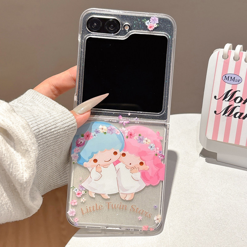 适用于zflip6代三星zflip7手机壳zflip5上下折叠屏透明保护套滴胶日系梦幻双子星花朵星星卡通可爱少女ins风