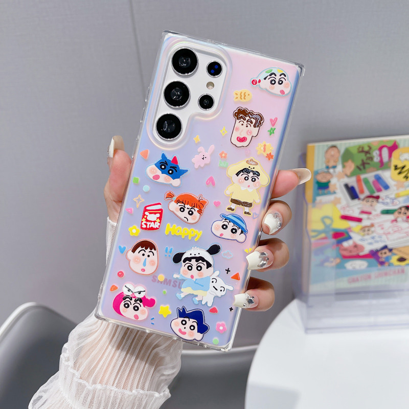 适用三星s22/23ultra/24ultra/A13/A14/A15/A34/A53/A54/A55/手机壳iPhone15镭射软边小新小白卡通鳄鱼猪门卫