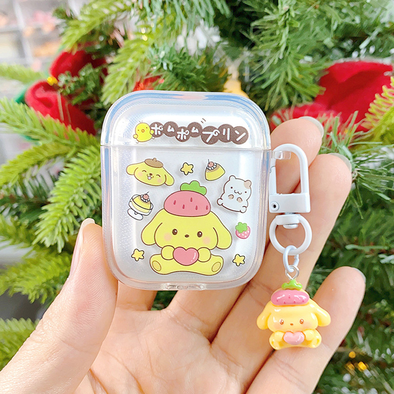 适用于苹果无线蓝牙耳机AirPods1/2保护壳pro保护套pro2新3代日系草莓布丁狗仓鼠卡通ins风光油挂件保护套女
