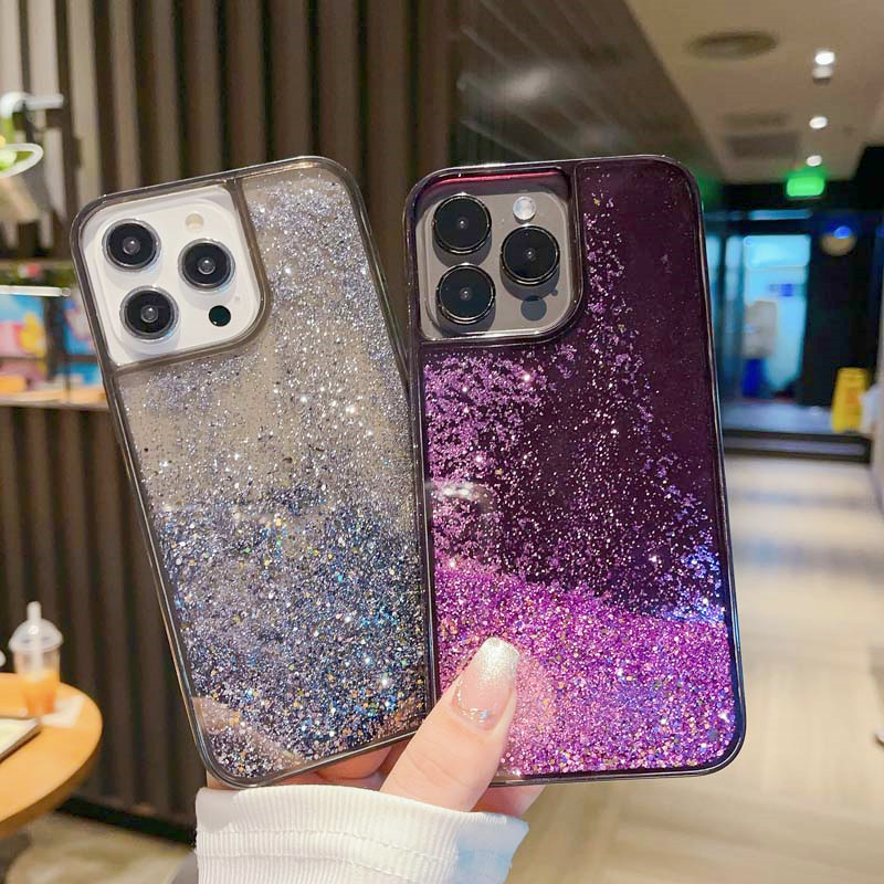 适用iphone16promax手机壳15苹果16透明14流沙壳13保护套12黑边11紫色银色纯色卡通可爱ins风少女梦幻个性