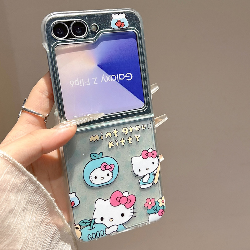适用于zflip6代三星zflip7手机壳zflip5上下折叠屏透明保护套滴胶日系凯蒂猫kitty猫kt猫硅胶立体挂绳卡通女