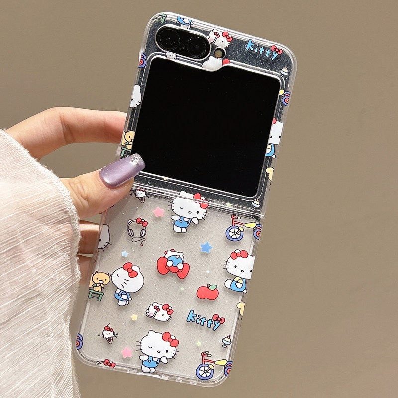 适用于zflip6代三星zflip7手机壳zflip5上下折叠屏透明保护套滴胶日系凯蒂猫kitty猫kt猫硅胶立体挂绳卡通女