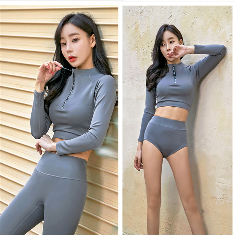 纯色潜水服女泳衣分体三件套慧海