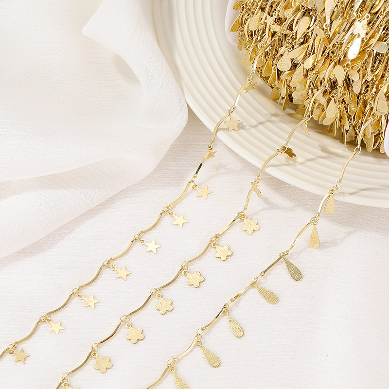 COPPER PACKAGE 14K REAL GOLD COLOR-KEEPING HANGING STAR CHAIN WATER DROP PLUM BLOSSOM CHAIN HANDMADE DIY BRACELET ACCESSORIES NECKLACE MATERIAL
