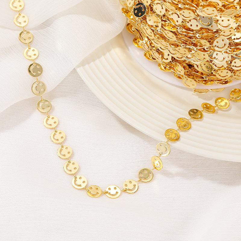 14K GOLD-FILLED COLOR-RETAINING DISC SMILEY FACE CHAIN BRACELET DIY MATERIAL NECKLACE TASSEL HANDMADE LOOSE CHAIN JEWELRY ACCESSORIES