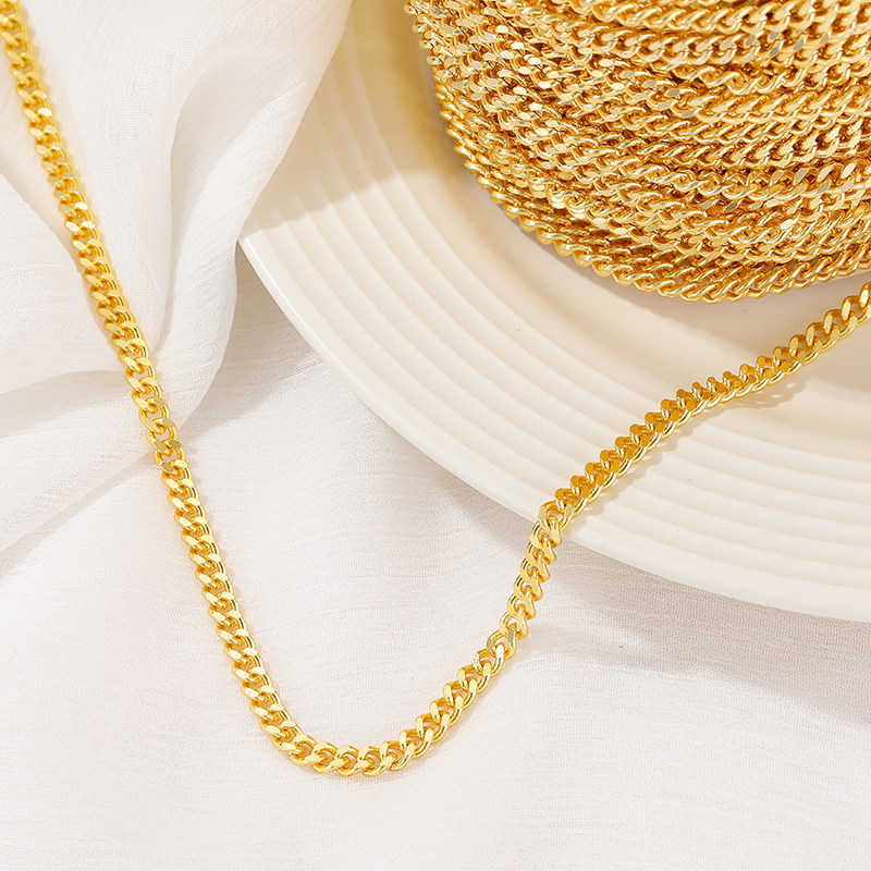 COPPER-CLAD 14K GOLD COLOR-PRESERVING CUBAN CHAIN CHAIN CLAVICLE CHAIN SNAKE BONE NECKLACE DIY MATERIAL BRACELET HAND-MADE JEWELRY ACCESSORIES