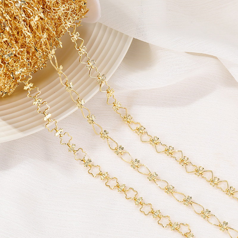 HANDMADE CHAIN COPPER PACKAGE 14K REAL GOLD LOVE CHAIN WATER DROP PLUM BLOSSOM LOOSE CHAIN NECKLACE DIY ACCESSORIES BRACELET TASSEL JEWELRY