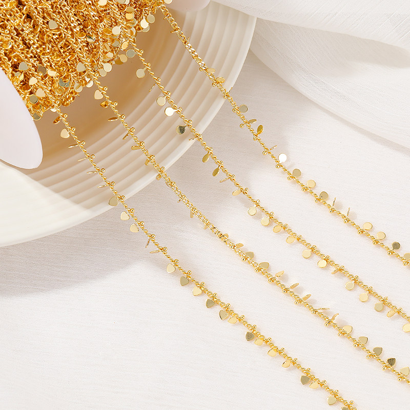 COPPER PACKAGE 14K REAL GOLD COLOR CLIP LOVE ROUND HANDMADE CHAIN NECKLACE ACCESSORIES BRACELET MATERIAL HANDMADE DIY LOOSE CHAIN
