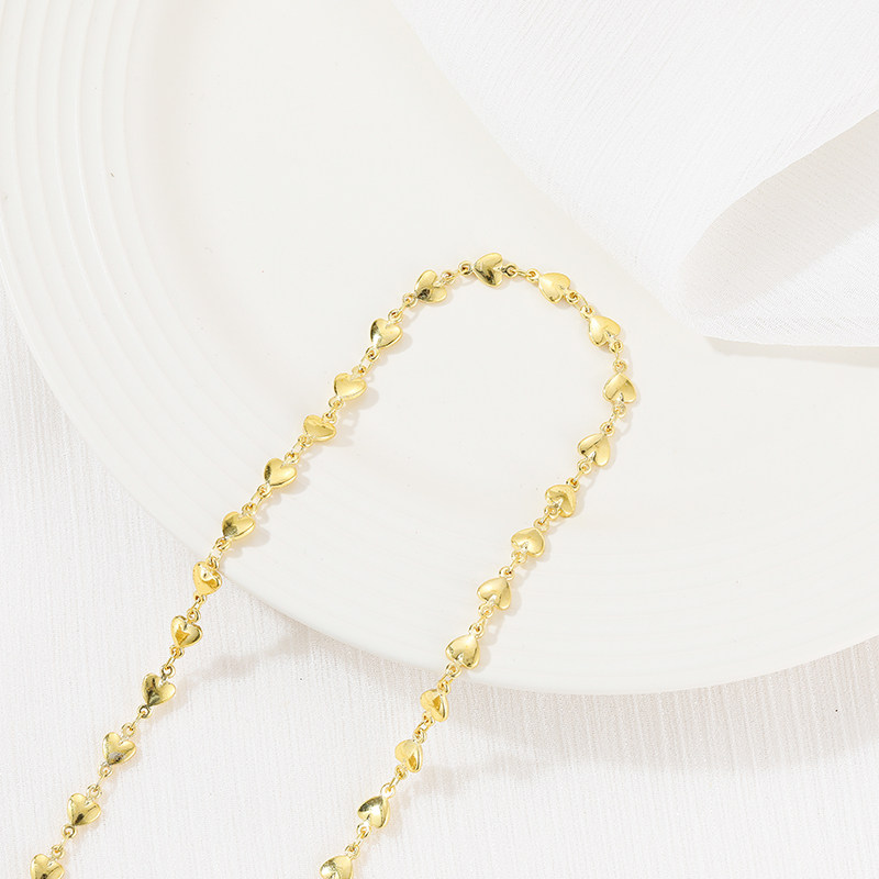 COLOR RETENTION DIY CHAIN COPPER PLATED 14K REAL GOLD SOLID PEACH HEART NECKLACE LOOSE CHAIN BRACELET ACCESSORIES MATERIAL HANDMADE ACCESSORIES