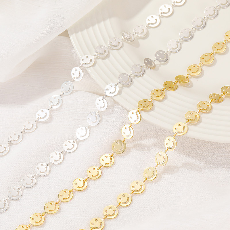 14K GOLD-FILLED COLOR-RETAINING DISC SMILEY FACE CHAIN BRACELET DIY MATERIAL NECKLACE TASSEL HANDMADE LOOSE CHAIN JEWELRY ACCESSORIES