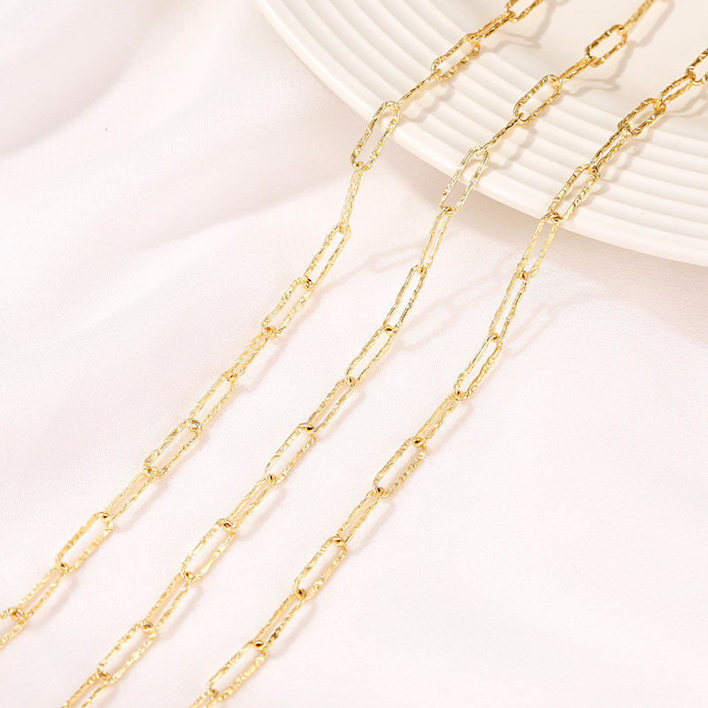 COLOR-RETAINING 14K GOLD-FILLED EUROPEAN AND AMERICAN STYLE LONG O CHAIN ENGRAVED CHAIN BRACELET NECKLACE EARRINGS HANDMADE DIY JEWELRY LOOSE CHAIN