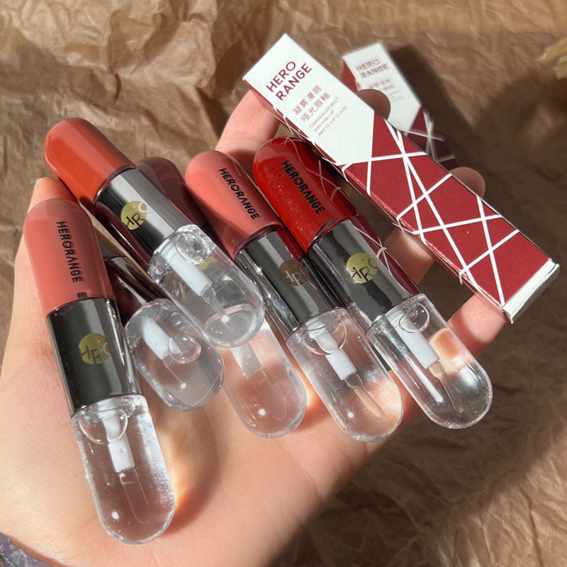 HERORANGE~双头唇釉唇蜜口红雨衣肉桂奶茶透明裸色镜面嘟 HERANGE