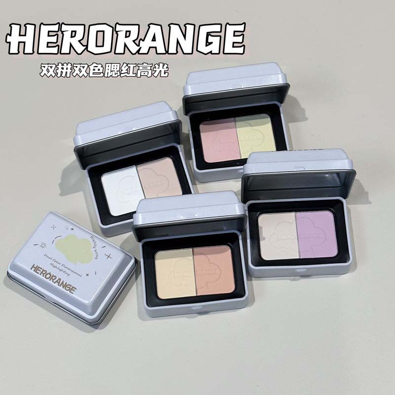 HERORANGE~双拼双色腮红高光提亮肤色自然裸妆纯欲显白修 HERANGE