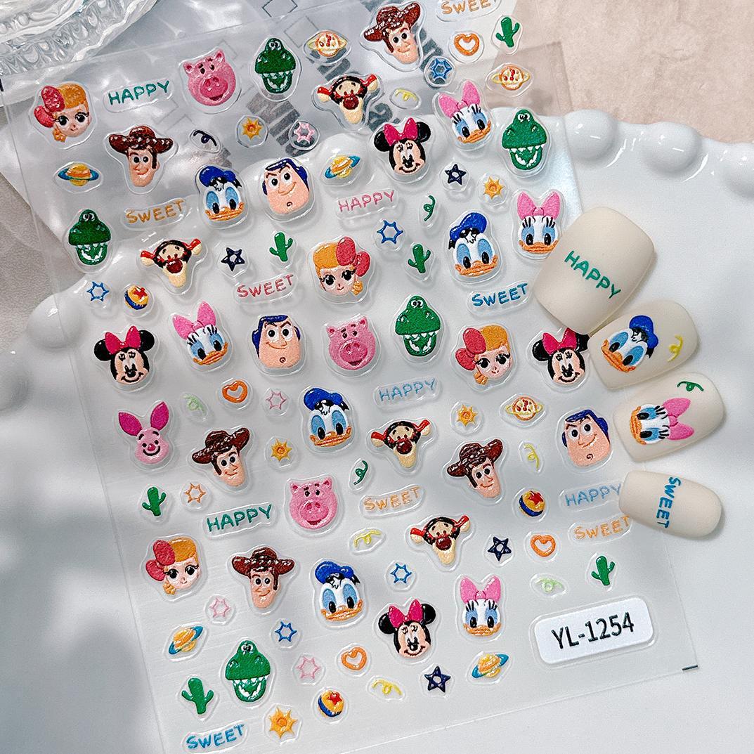 可爱米老鼠指甲贴纸5D浮雕卡通唐老鸭三眼仔美甲贴纸饰品YL款
