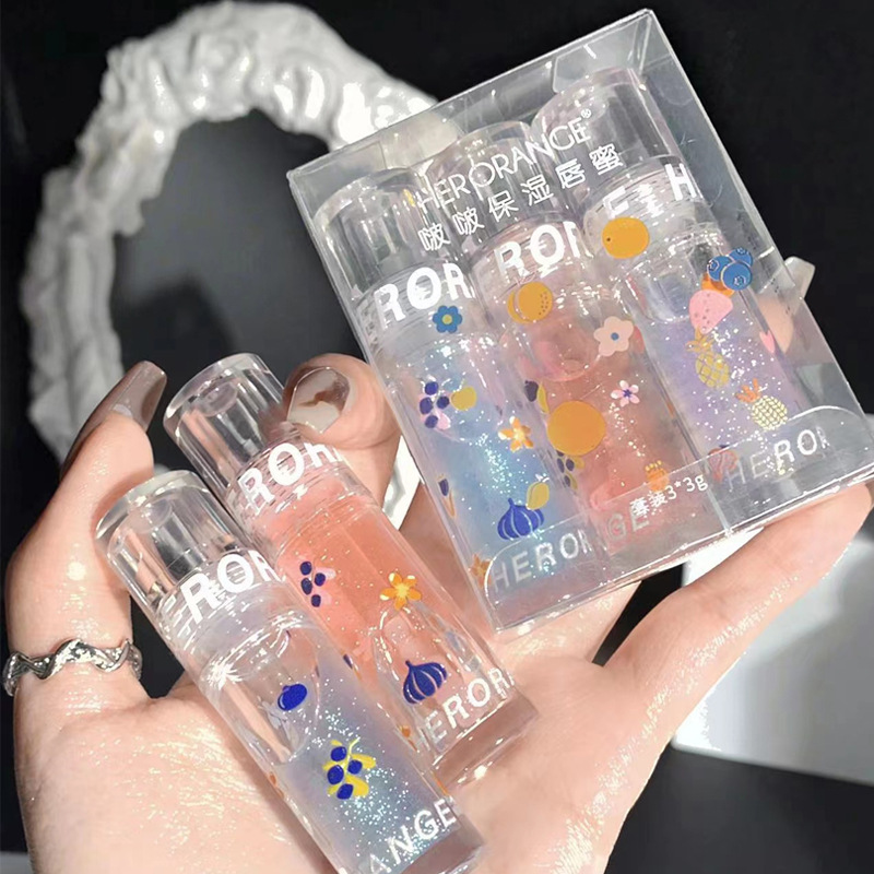 三支装~HERORANGE啵啵保湿唇蜜套装水光镜面玻璃唇油嘟嘟 HERANGE