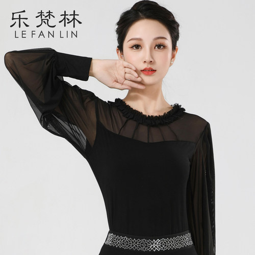 摩登舞蹈服新款上衣女时尚网纱舞衣练功服国标舞拉丁跳舞蹈形体服