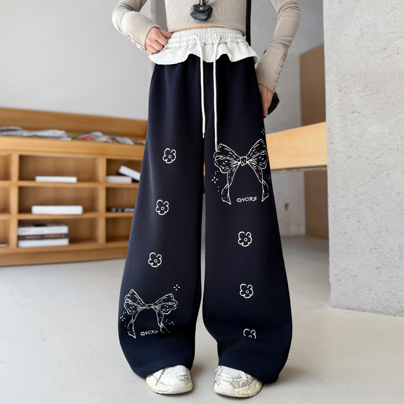 女童裤子春秋2025新款女大童韩版阔腿裤儿童卫裤女孩初中生运动裤