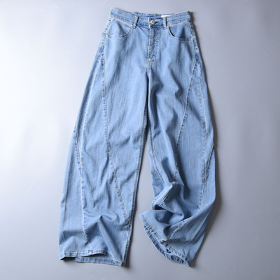 女士高腰直筒阔腿牛仔裤长裤