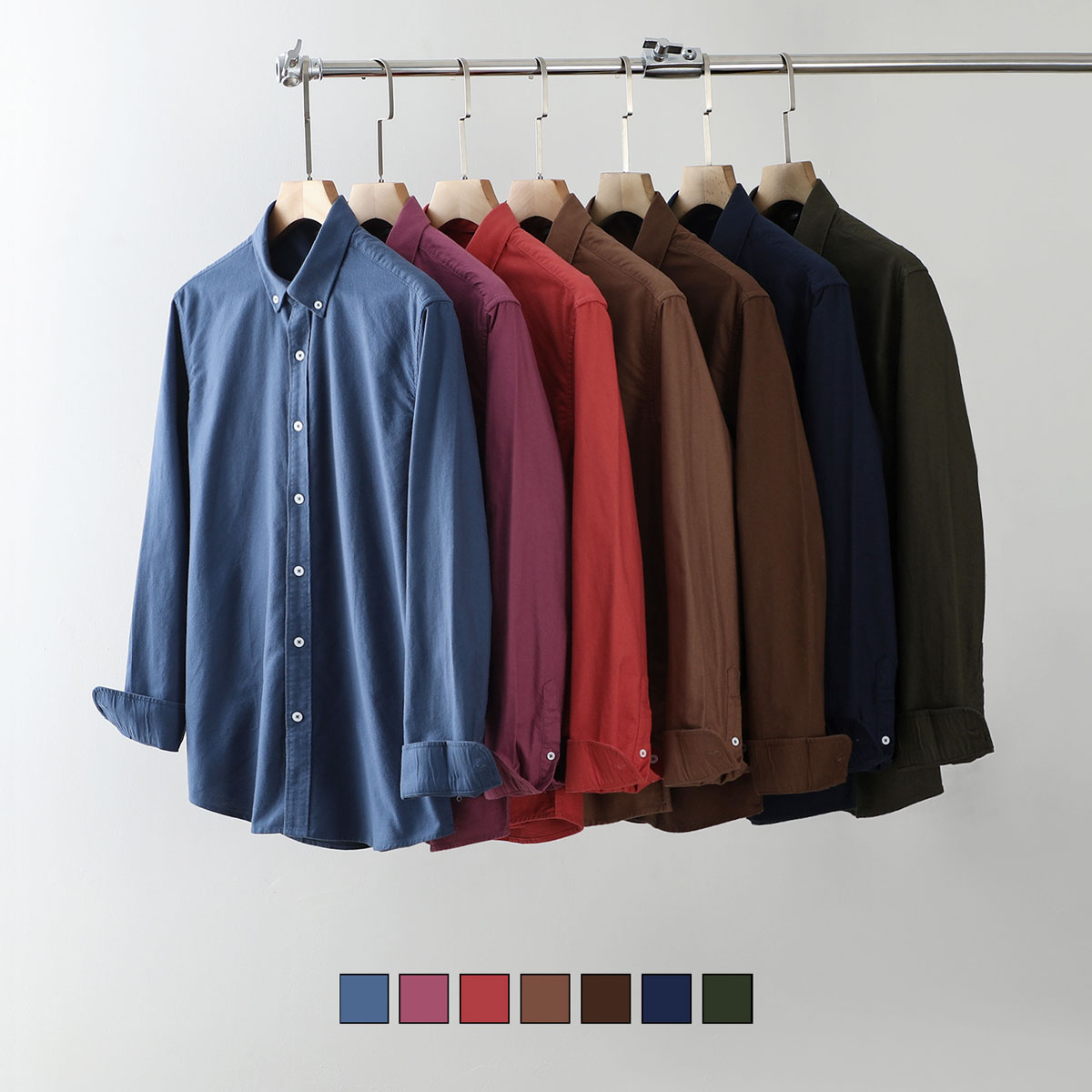 全棉水洗磨毛 男士休闲轻商务百搭纯色翻领长袖衬衫衬衣3622-2521