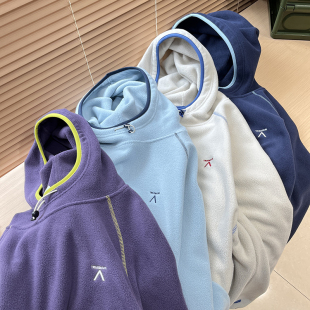 春秋冬运动休闲男女套头帽衫宽松摇粒绒连帽卫衣抓绒衣4102-2535