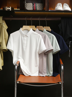 高级感轻奢桑蚕丝混纺夏季男商务短袖polo翻领休闲T恤3226-98318