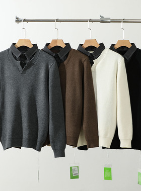 衬衫领毛衣男秋冬潮牌假两件针织衫高级感内搭毛线衣服5076-99968