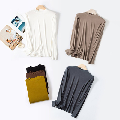 打底衫轻柔弹力半高领长袖T恤