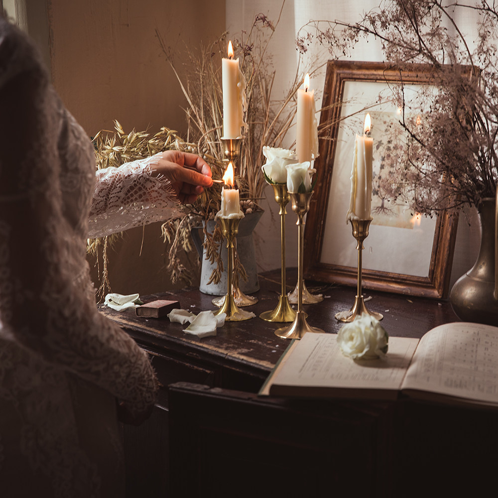 古董复刻烛台花艺静物家居装饰