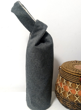 深灰色日式杯套手拎束口加厚大号防烫水壶袋布包套子定制轻便收纳