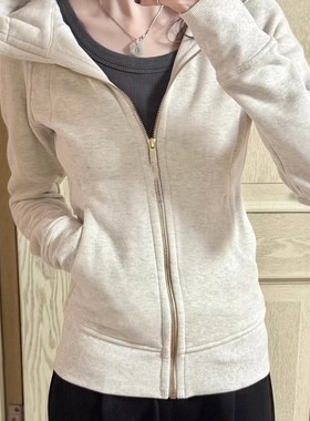 lu系商场同款 内搭2025年秋修身版scuba薄绒卫衣 连帽卫衣外套女