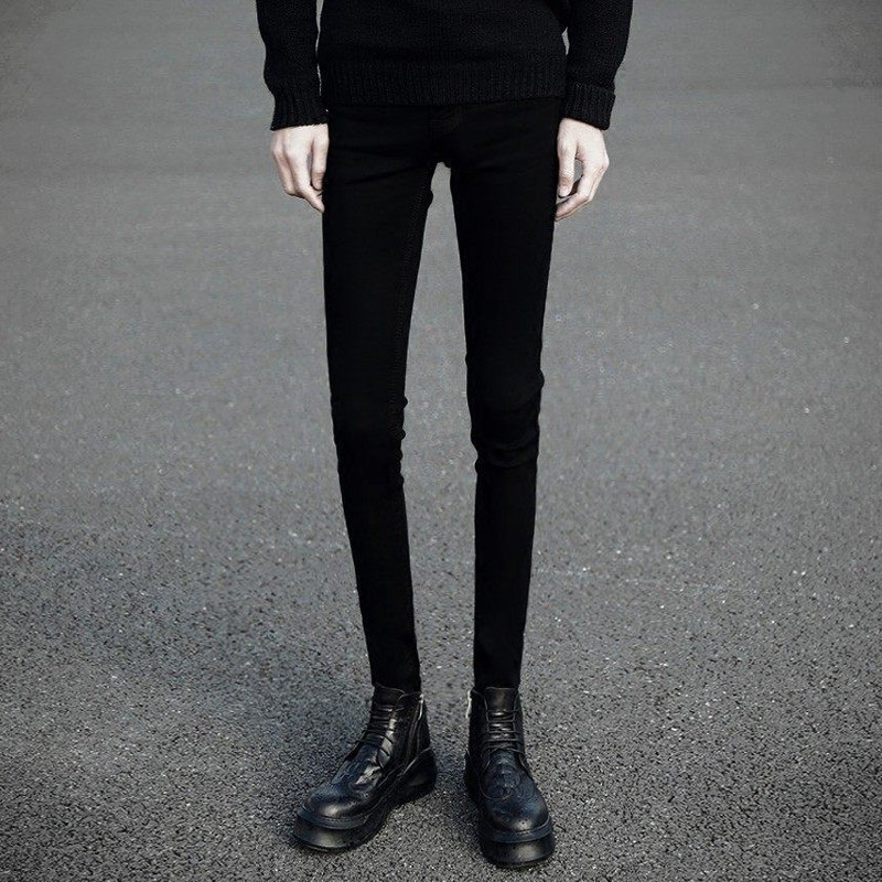 男士高弹力黑色牛仔裤男高街加绒加厚痞帅小脚紧身韩版潮流男裤子