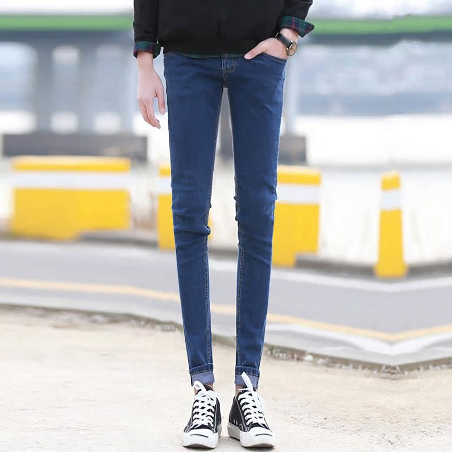 高品质蓝色韩版高弹力牛仔裤男士休闲百搭长裤弹力修身显瘦小脚裤,男装,牛仔裤,淘宝优惠券,粉丝福利购,淘宝优惠卷