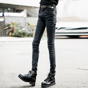 小脚铅笔裤 男士 显瘦加厚高弹力修身 男SLP风格 雪花水洗加绒牛仔裤