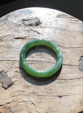 55天然碧玉手镯猫眼宝石级粉青圆条镯子和田玉手工精雕大师级超值