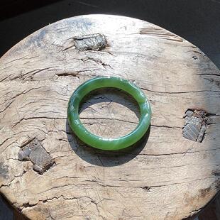 55天然碧玉手镯猫眼宝石级粉青圆条镯子和田玉手工精雕大师级超值