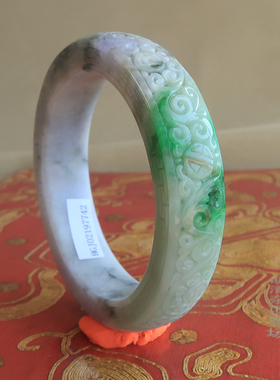 {惟青}59老坑辣绿翡翠手镯A货飘浓紫罗兰春彩镯子满工大师级超值