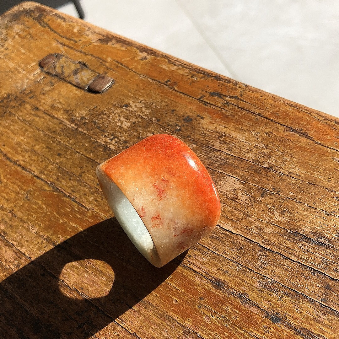 天然老坑翡翠缅甸A货鸡血红扳指环红翡飘花戒环玉扳指宝石特价
