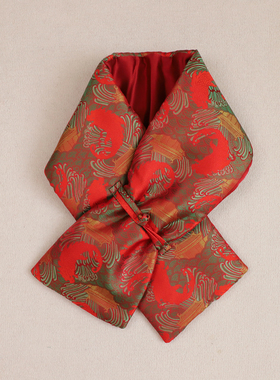 【有余】宋锦新中式国风真丝冬季时尚保暖围脖送礼红色桑蚕丝围巾