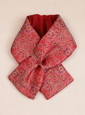 【如意】红色宋锦新中式真丝冬季时尚保暖围脖送礼桑蚕丝围巾显白