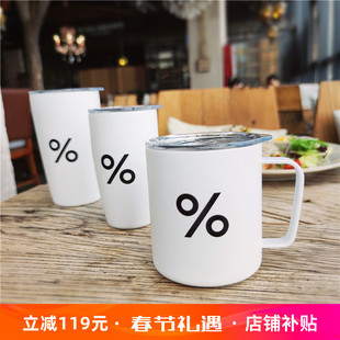 日本%arabica阿拉比卡咖啡杯牛奶杯带盖水杯金属不锈钢保温杯简约