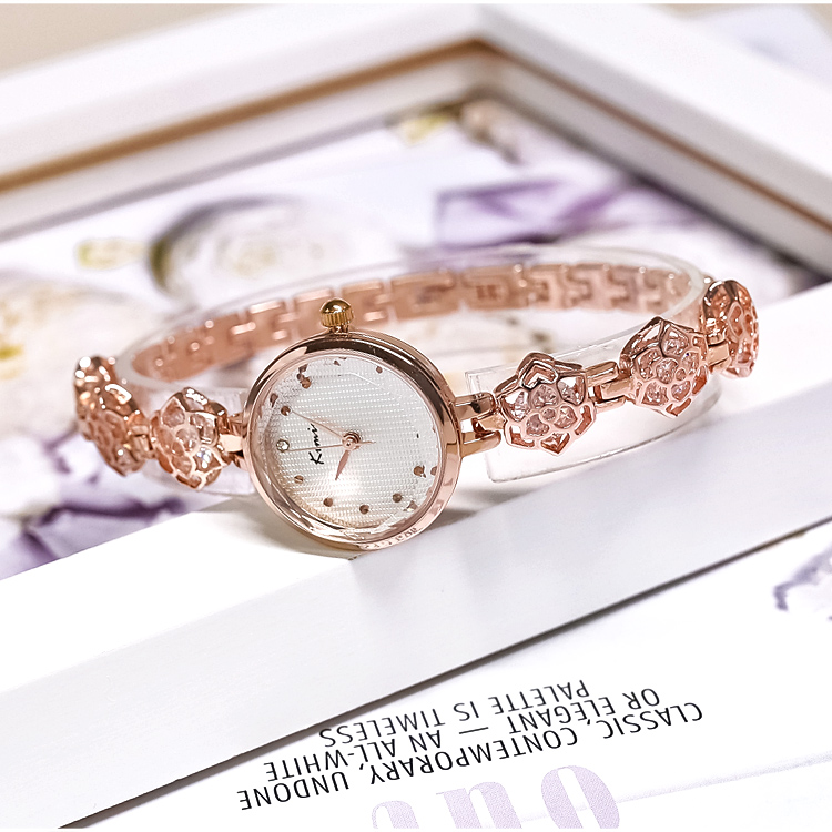 kimio小众奢华带钻山茶花朵女表