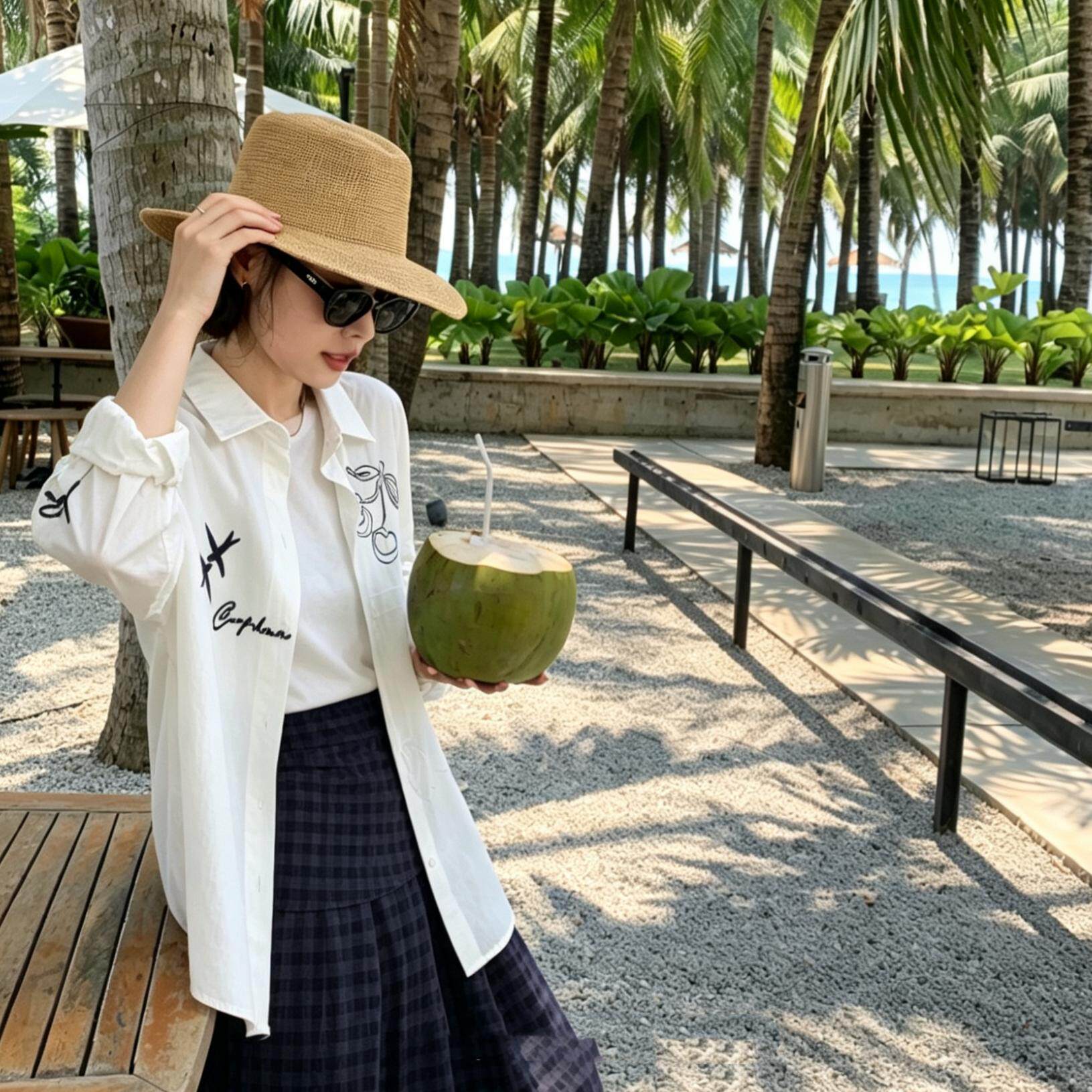 海星刺绣慵懒风大版宽松休闲10衬衫