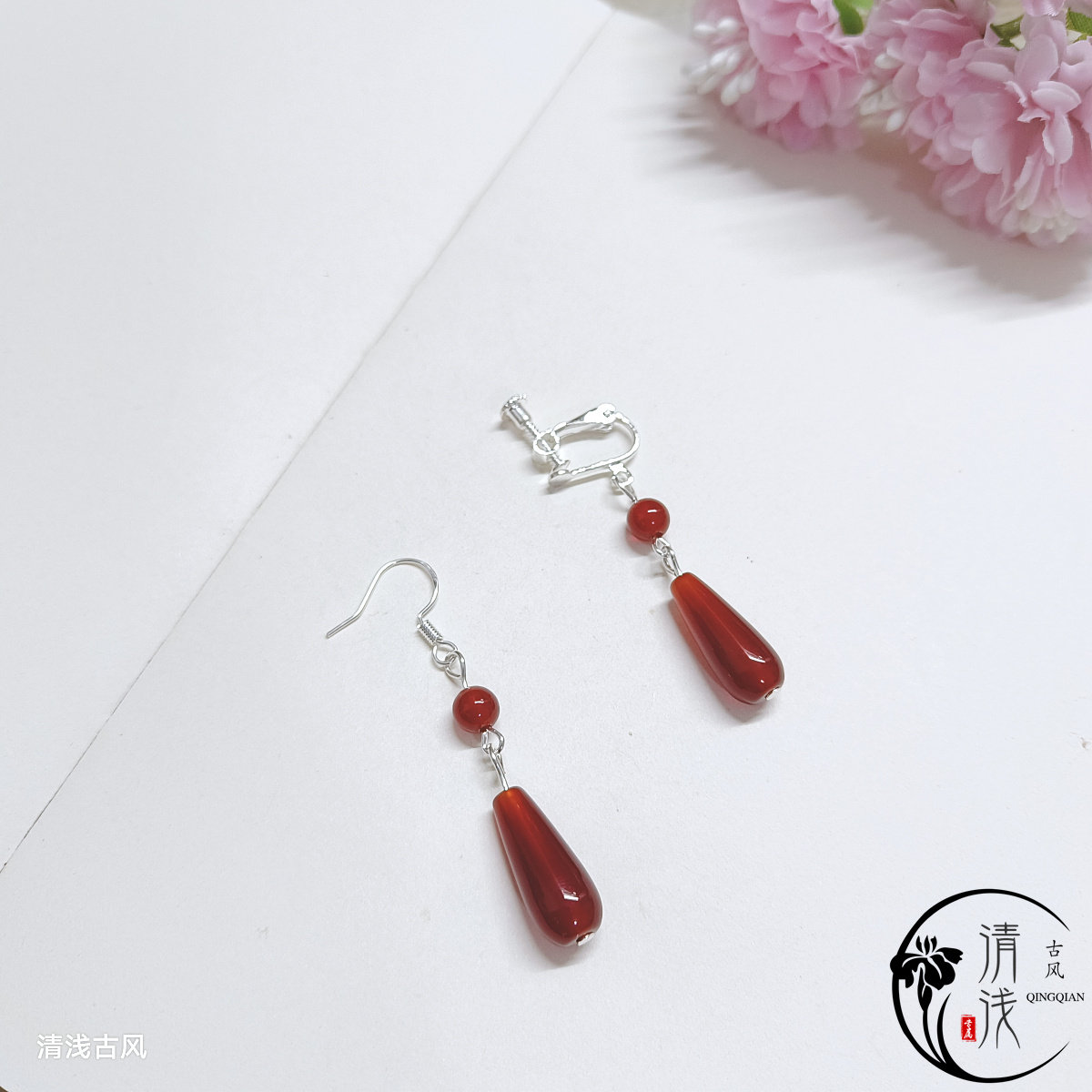将进酒沈兰舟耳坠红色水滴耳环耳饰耳夹耳钩925古风汉服耳坠cos