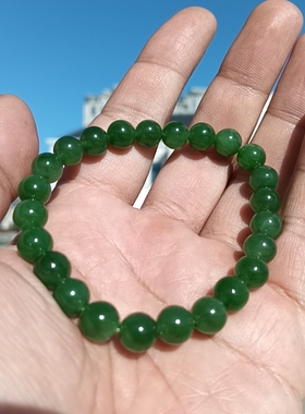 和田玉冰底碧玉圆珠手链手串