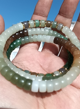 彩云轩精品玉器85.9克新疆和田玉羊脂白玉糖玉碧玉多宝复古风项圈