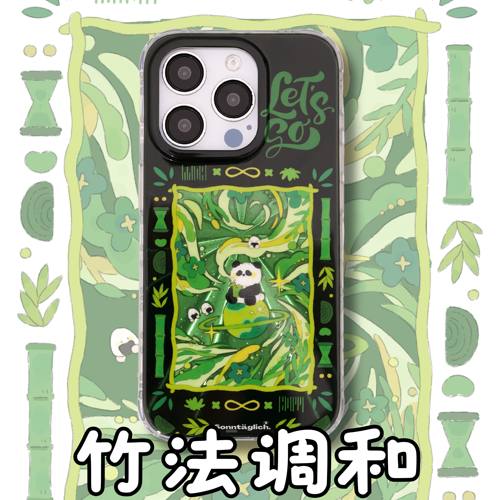 【支持17】星期天家熊猫竹法调和简单艺术双层镭射闪粉可爱卡通IMD情侣iPhone16ProM苹果15华为p70mate60