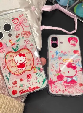 【支持17】星期天家kitty的苹果乐园艺术双层透明复古卡通IMD时尚iPhone16ProMax/15华为p70mate60